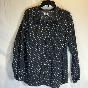 Old Navy‎ Womens XXL Black White Polka Dot Long Sleeve Slim Fit Button Down